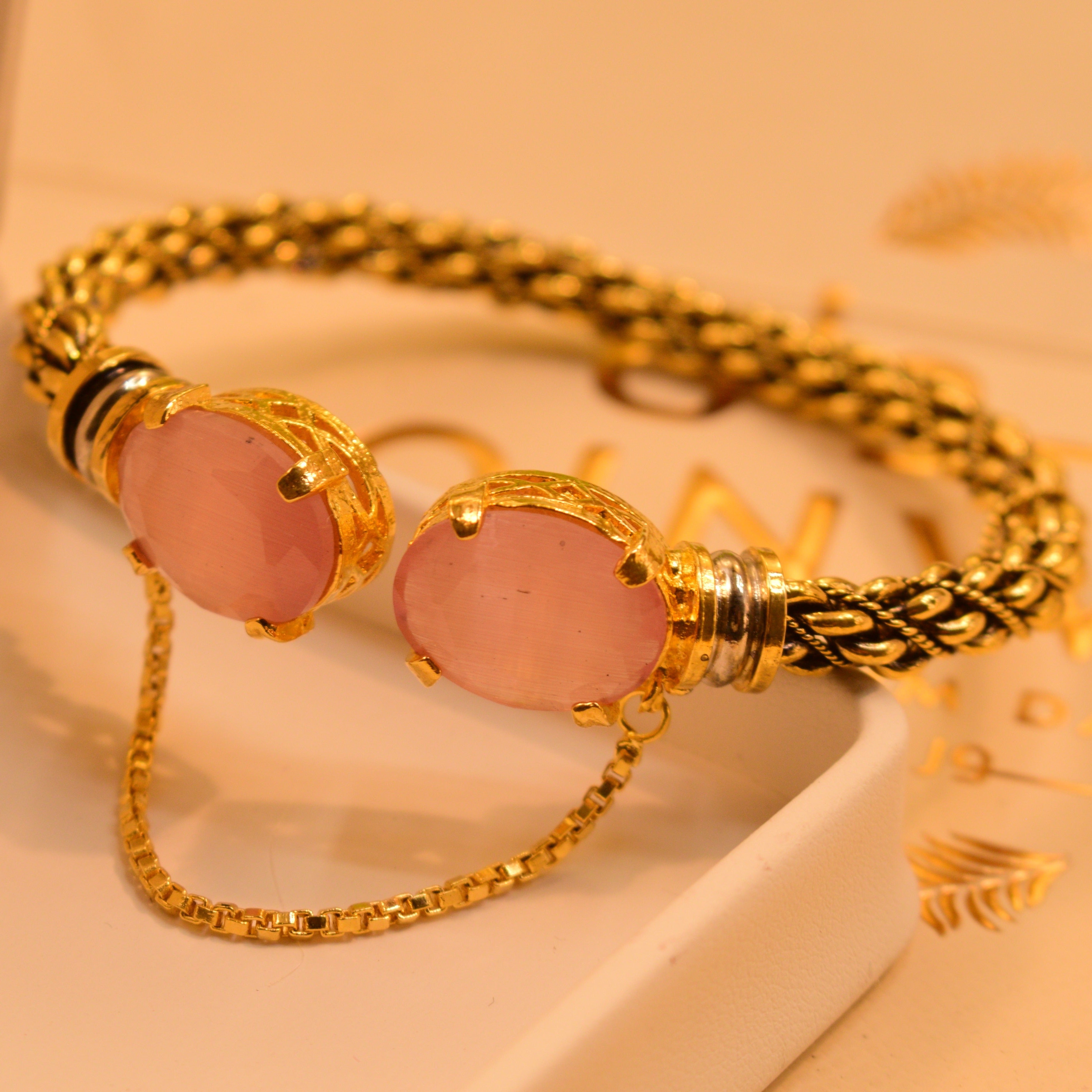 Fancy Design Real Stones Gold Plated Bangle For Girls/Women