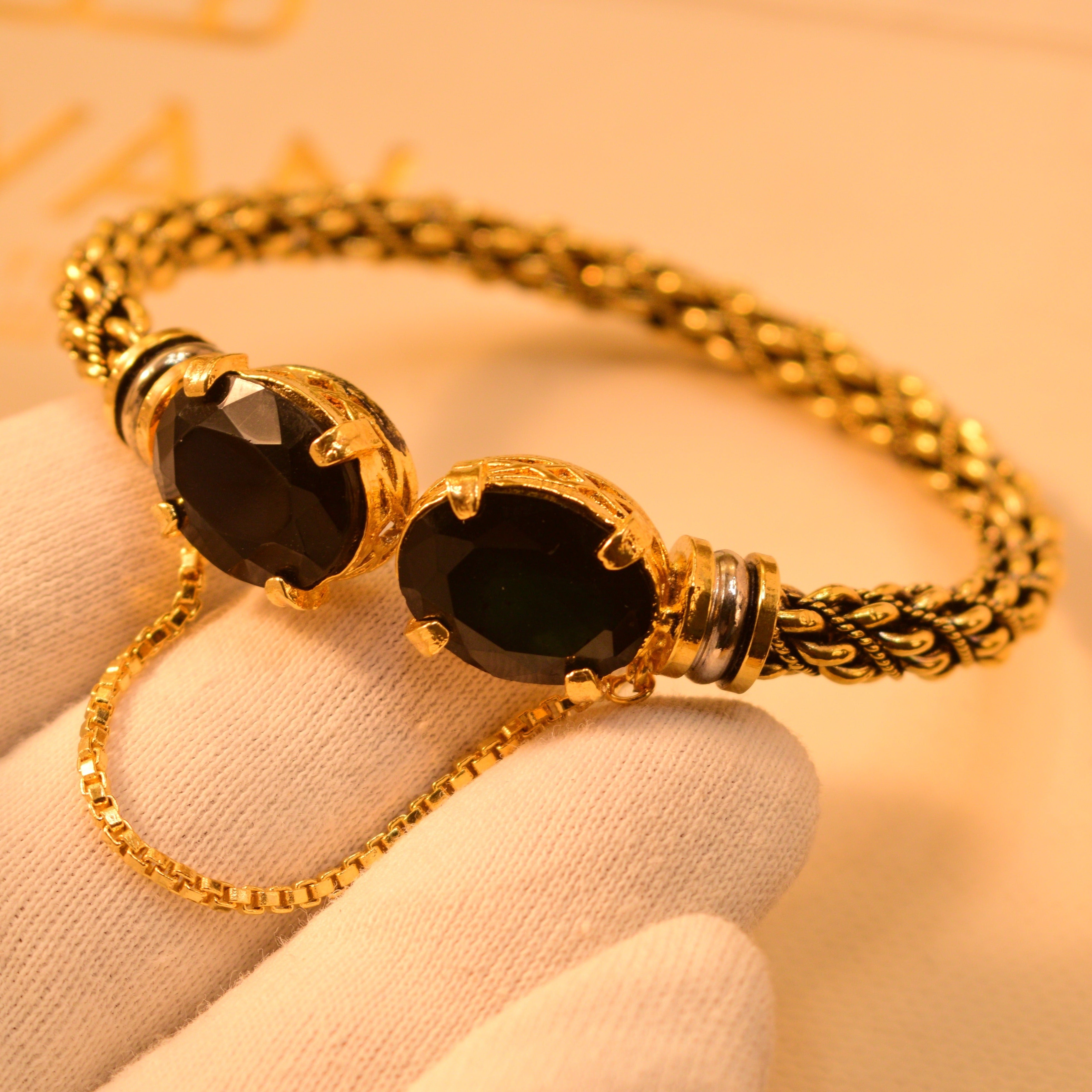 Fancy Design Real Stones Gold Plated Bangle For Girls/Women