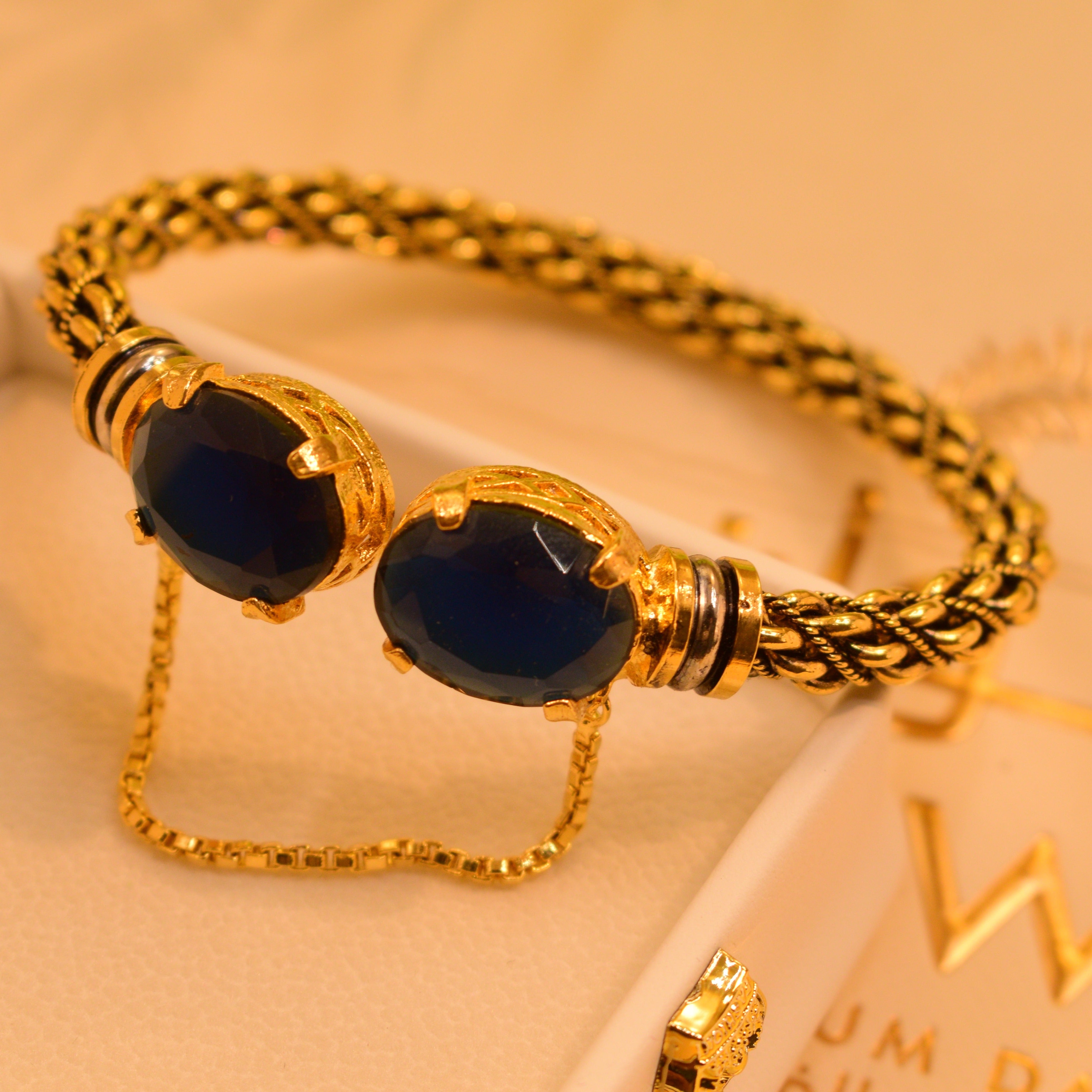 Fancy Design Real Stones Gold Plated Bangle For Girls/Women