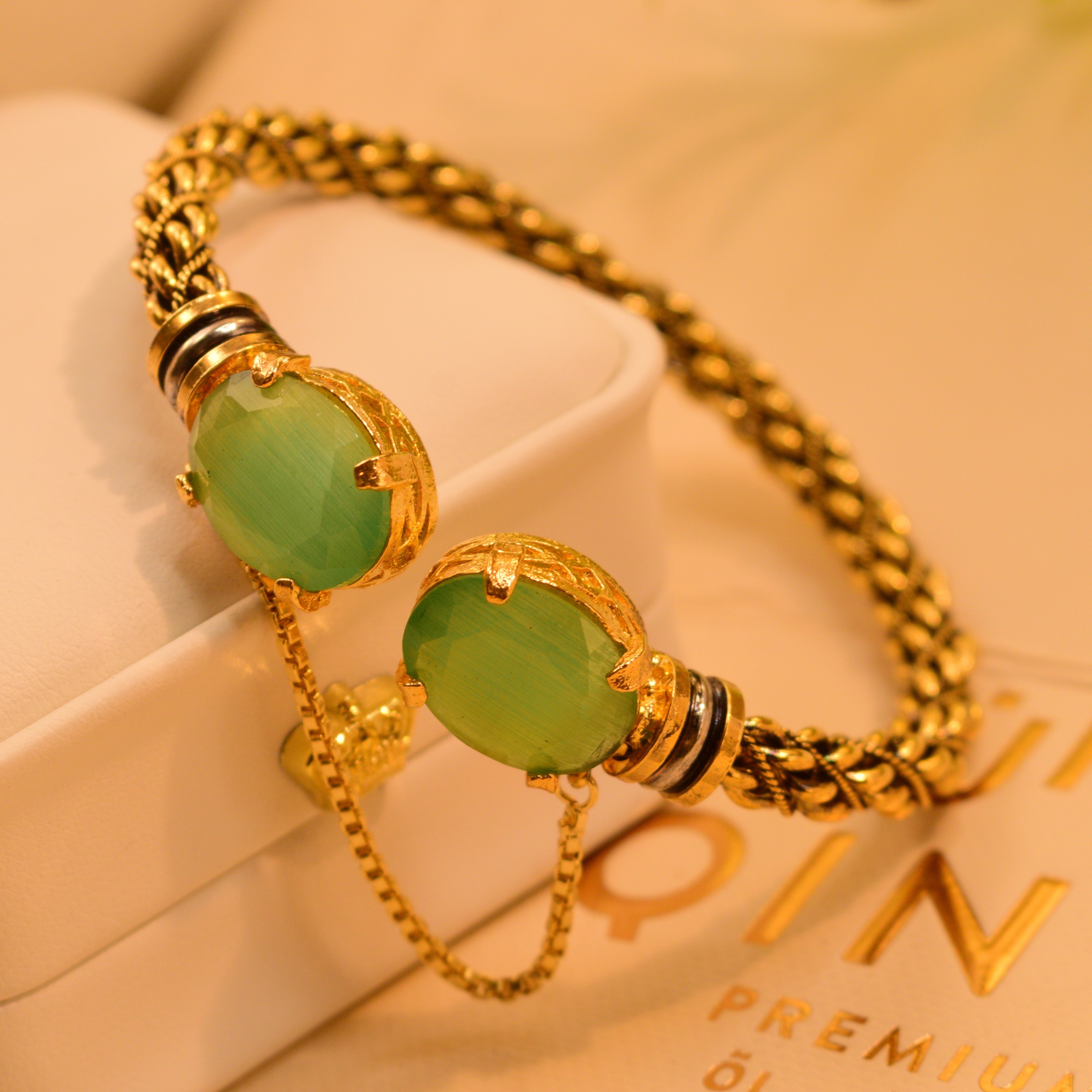 Fancy Design Real Stones Gold Plated Bangle For Girls/Women