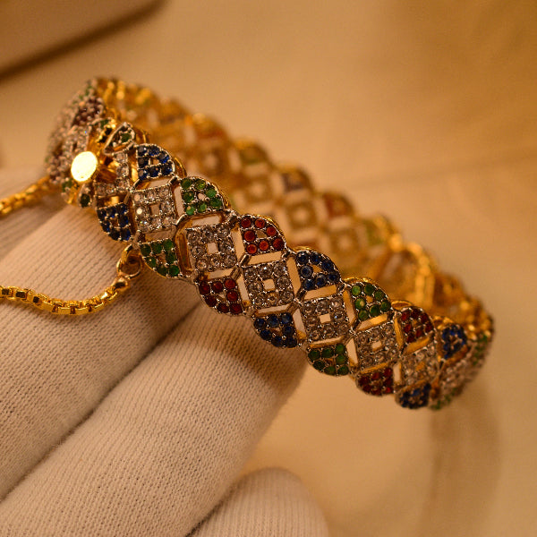Luminous Unique Design Gold Plated Crystal Stones Bangle for Girls/Women