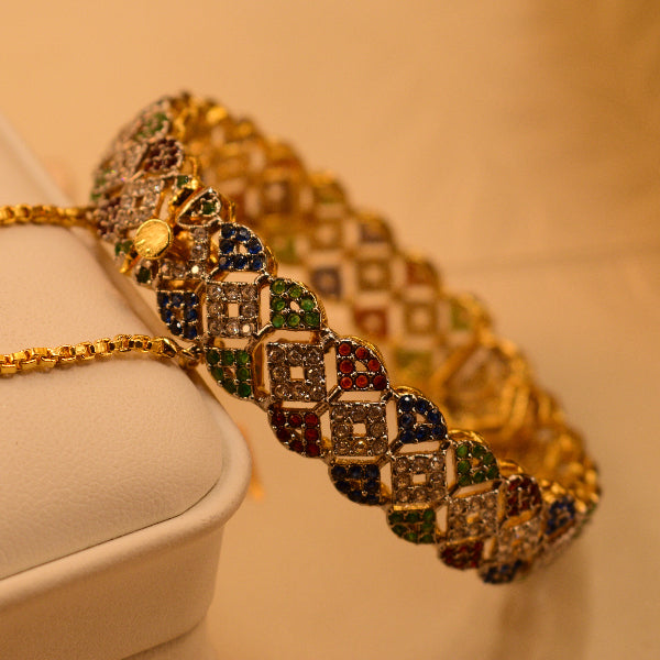 Luminous Unique Design Gold Plated Crystal Stones Bangle for Girls/Women