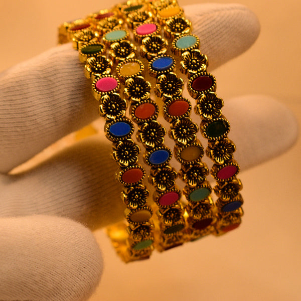 Dazzling Unique Design Multi Stones 4pc Bangle Set for Girls/Women