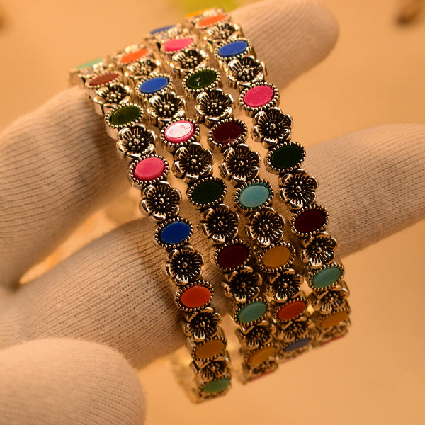 Dazzling Unique Design Multi Stones 4pc Bangle Set for Girls/Women