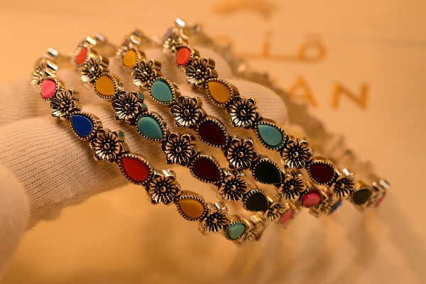Glamorous Unique Design Multi Stones 4pc Bangle Set for Girls/Women