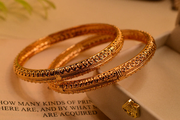 Luxury Unique Design Gold Plated 2pc Bangle Set for Girls/Women