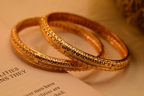 Luxury Unique Design Gold Plated 2pc Bangle Set for Girls/Women