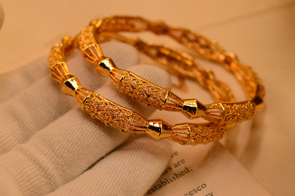 Elegant Unique Design Gold Plated 2pc Bangle Set for Girls/Women