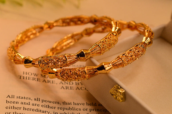 Elegant Unique Design Gold Plated 2pc Bangle Set for Girls/Women