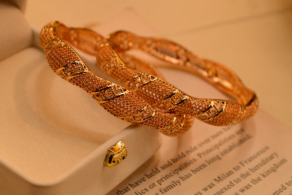 Luminous Unique Design Gold Plated 2pc Bangle Set for Girls/Women