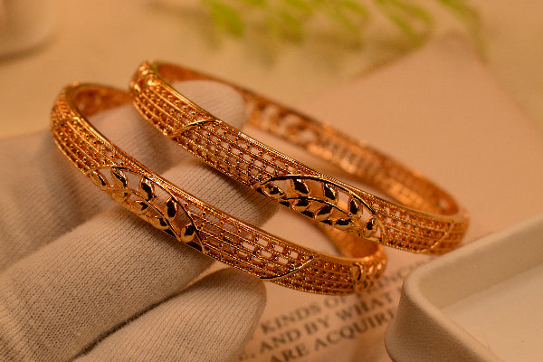 Dazzling Unique Design Gold Plated 2pc Bangle Set for Girls/Women