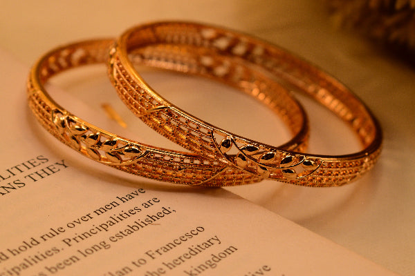 Dazzling Unique Design Gold Plated 2pc Bangle Set for Girls/Women