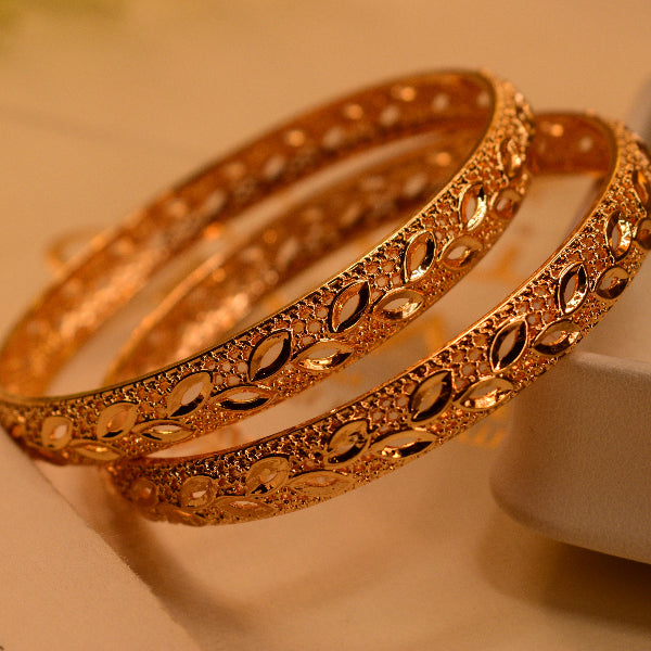 Glamorous Unique Design Gold Plated 2pc Bangle Set for Girls/Women