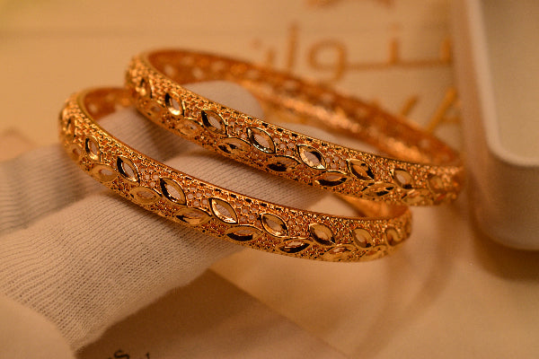 Glamorous Unique Design Gold Plated 2pc Bangle Set for Girls/Women