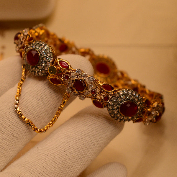 Stylish Unique Design Gold Plated Real Stones Bangle for Girls/Women