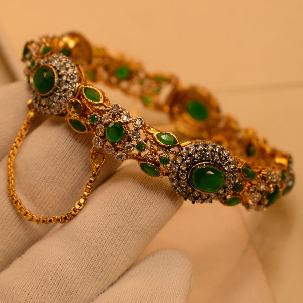 Stylish Unique Design Gold Plated Real Stones Bangle for Girls/Women
