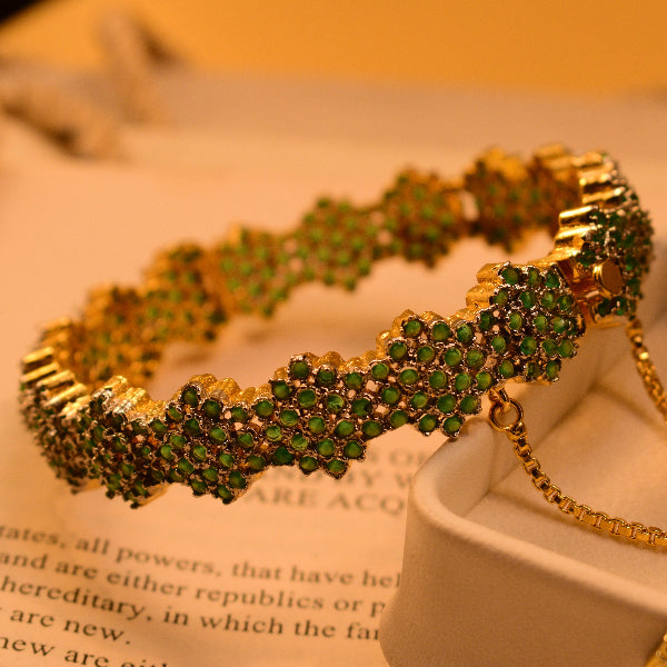 Dazzling Unique Design Gold Plated Real Stones Bangle for Girls/Women