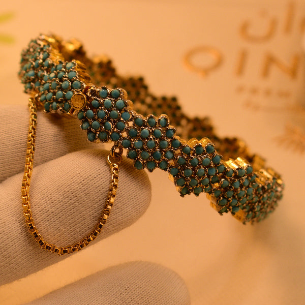 Dazzling Unique Design Gold Plated Real Stones Bangle for Girls/Women