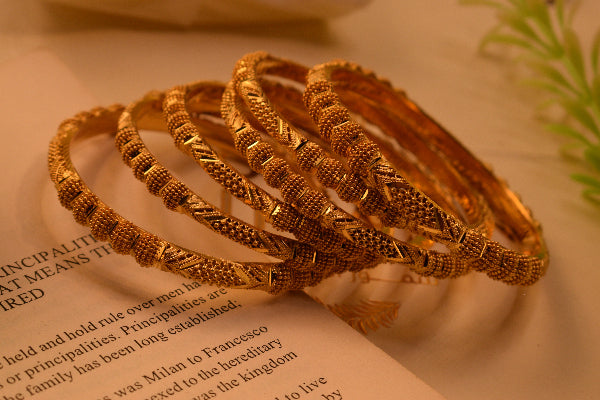 Beautiful Unique Design Gold Plated 6pc Bangle Set for Girls/Women