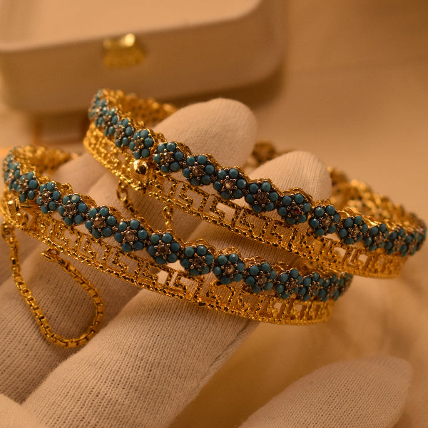 Stylish Unique Design Gold Plated Crystal Stones 2pc Bangle Set for Girls/Women