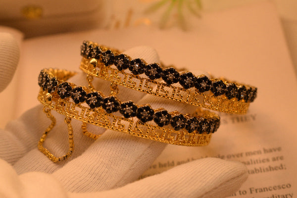 Stylish Unique Design Gold Plated Crystal Stones 2pc Bangle Set for Girls/Women