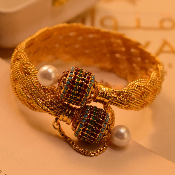 Luminous Unique Design Gold Plated Real Stones Bangle for Girls/Women
