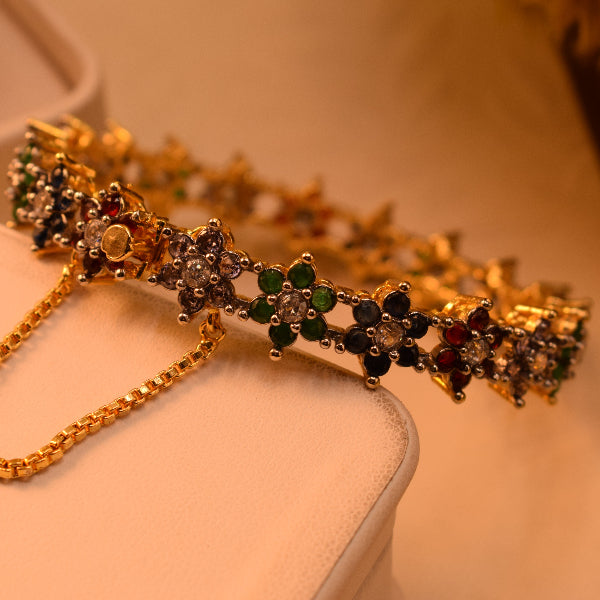 Sparkling Unique Design Gold Plated Crystal Stones Bangle for Girls/Women