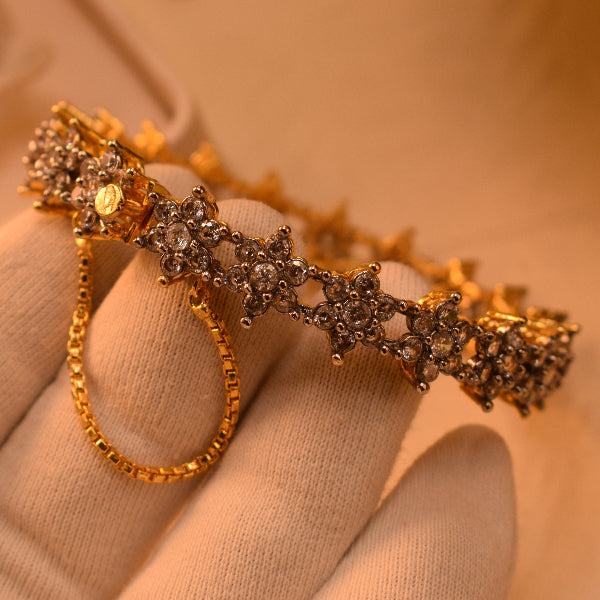 Sparkling Unique Design Gold Plated Crystal Stones Bangle for Girls/Women