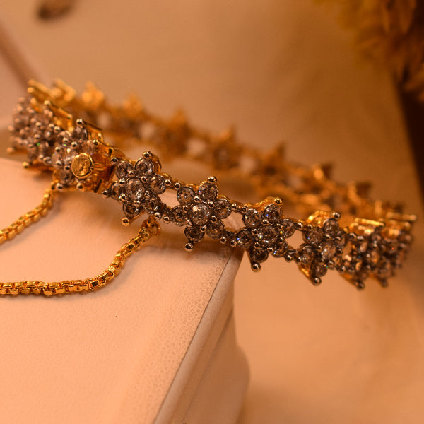 Sparkling Unique Design Gold Plated Crystal Stones Bangle for Girls/Women
