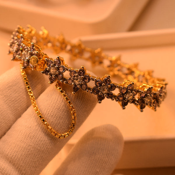 Sparkling Unique Design Gold Plated Crystal Stones Bangle for Girls/Women