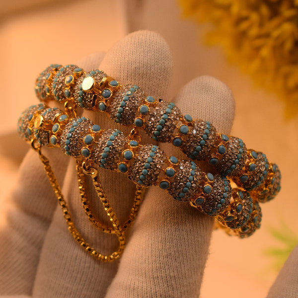 Glamorous Design Gold Plated Crystal Stones 2pc Bangle Set for Girls/Women