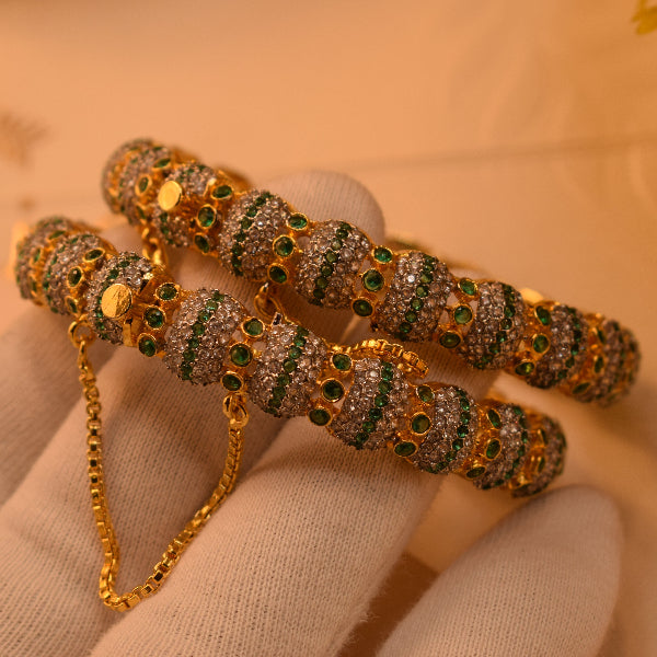 Glamorous Design Gold Plated Crystal Stones 2pc Bangle Set for Girls/Women