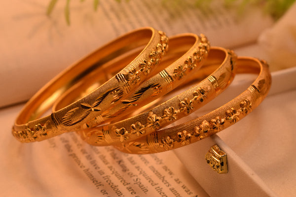 Beautiful Unique Design Gold Plated 4pc Bangle Set for Girls/Women