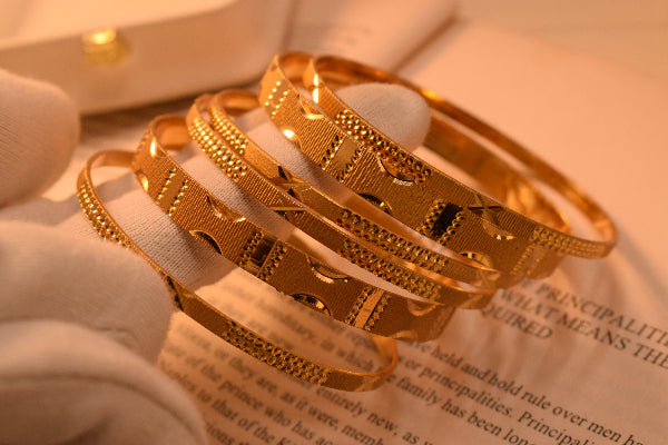 Dazzling Unique Design Gold Plated 6pc Bangle Set for Girls/Women