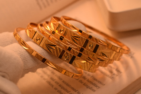 Luxury Unique Design Gold Plated 6pc Bangle Set for Girls/Women