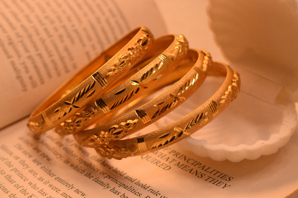 Elegant Unique Design Gold Plated 4pc Bangle Set for Girls/Women