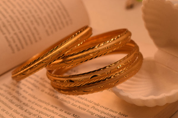 Luminous Unique Design Gold Plated 4pc Bangle Set for Girls/Women