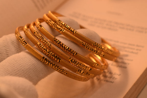 Sparkling Unique Design Gold Plated 6pc Bangle Set for Girls/Women