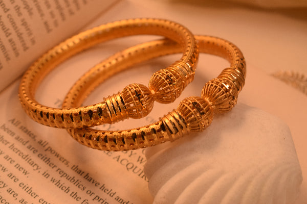 Beautiful Unique Design Gold Plated 2pc Bangle Set for Girls/Women