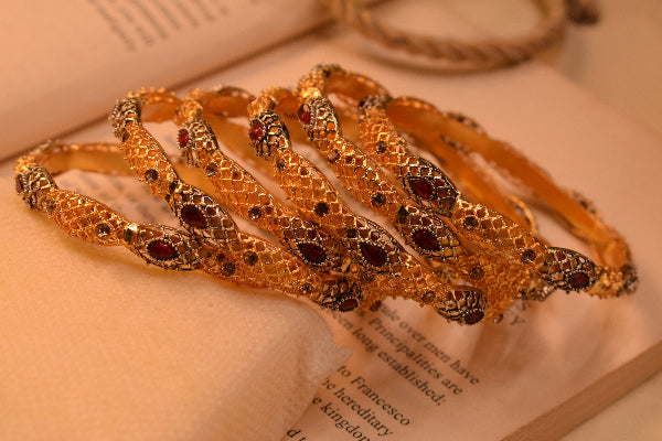 Dazzling Design Crystal Stones Gold Plated 6pc Bangle Set for Girls/Women