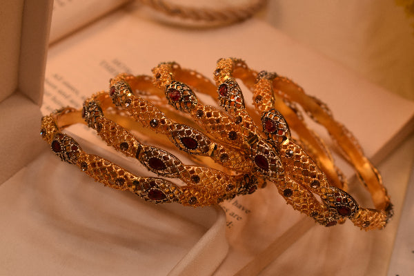 Dazzling Design Crystal Stones Gold Plated 6pc Bangle Set for Girls/Women