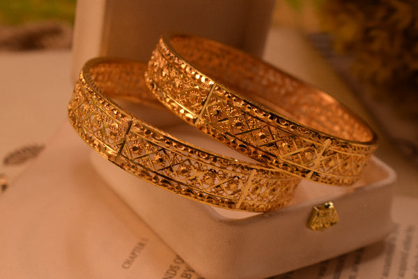 Beautiful Unique Design Gold Plated 2pc Bangle Set for Girls/Women