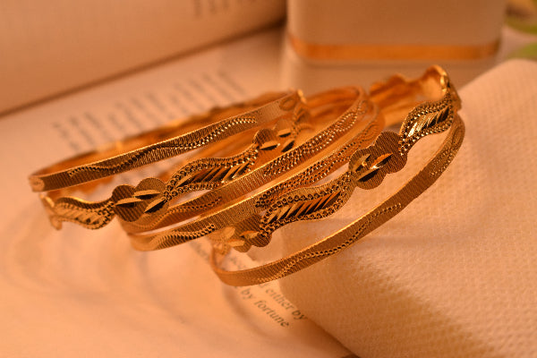 Fancy Unique Design Gold Plated 6pc Bangle Set for Girls/Women