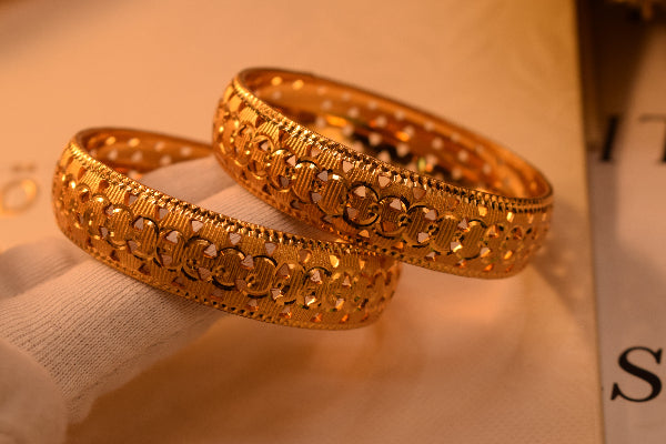 Luxury Unique Design Gold Plated 2pc Bangle Set for Girls/Women