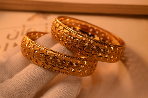 Luxury Unique Design Gold Plated 2pc Bangle Set for Girls/Women