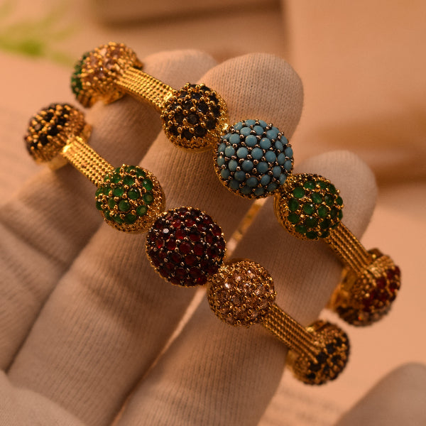 Luxury Design Gold Plated Real Stones 2pc Bangle Set for Girls/Women