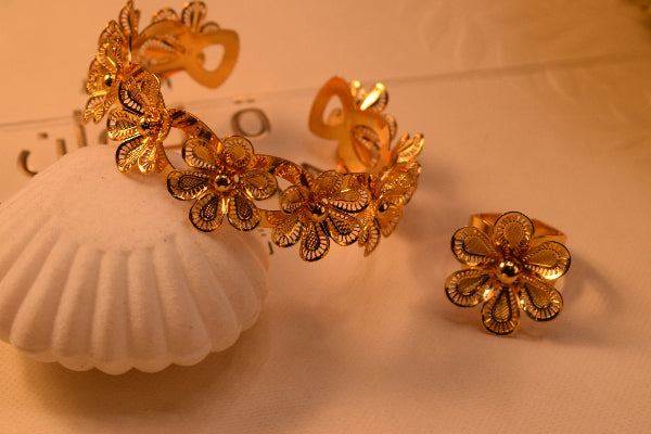 Charming Design Gold Plated Bangle and Ring Set for Girls/Women