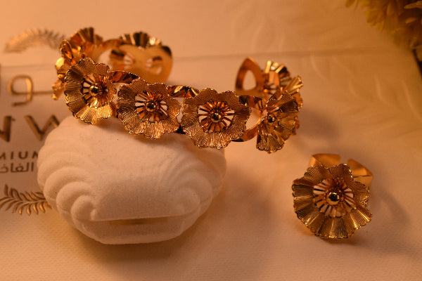 Fancy Design Gold Plated Bangle and Ring Set for Girls/Women