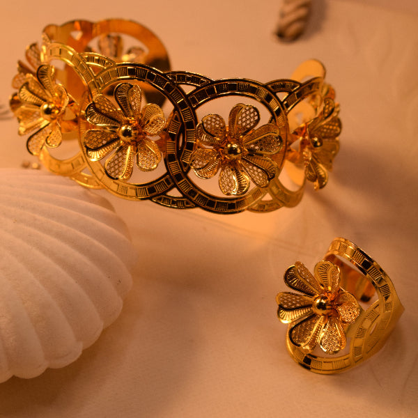 Sparkling Design Gold Plated Bangle and Ring Set for Girls/Women