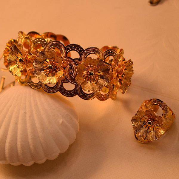 Gorgeous Design Gold Plated Bangle and Ring Set for Girls/Women